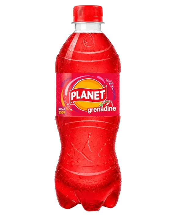 Bouteille rouge Planet Grenadine couverte de gouttelettes
