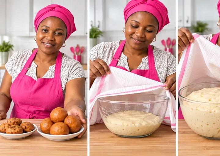 Planche montrant les étapes de préparation de beignets